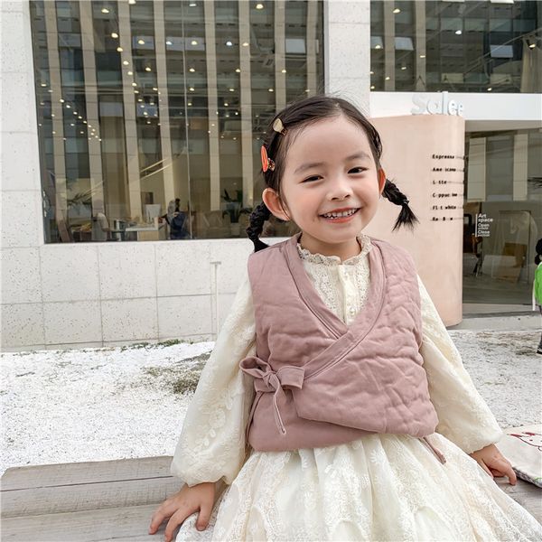 

children new winter 2019 baby lovely small vest baby girls cotton thicking warm solid color waistcoats, Blue