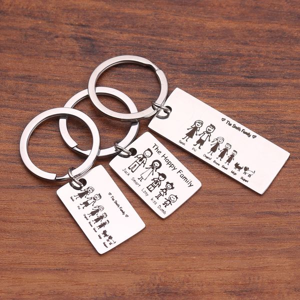 

creative personalized custom key chain happy family custom name silver stainless steel key chains for parents family member gift
