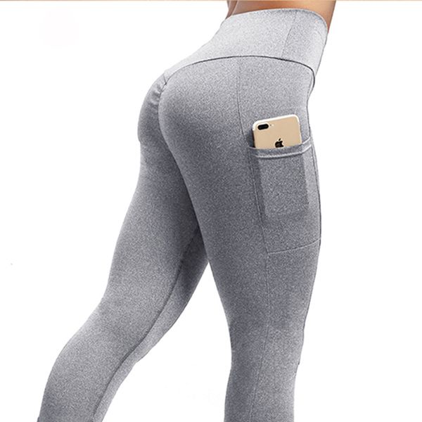 

normov women leggings plus size solid casual color high waist pocket leggins push up elastic workout push up fitness legings, Black