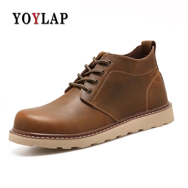 

yoylap 2018 fashion autumn winter pu leather men boots black casual shoes platform rubber mens work boots size 39-44