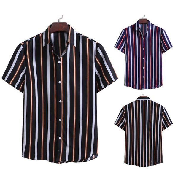 

camisas 2020 men's shirts blouse summer fashion striped printed short-sleeved shirt comfortable men clothing chemise homme, White;black