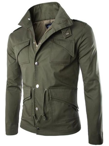 

mens designer jackets mulit pockets fashion slim zipper buttons drawstring homme coats casual panelled males clothing, Black;brown