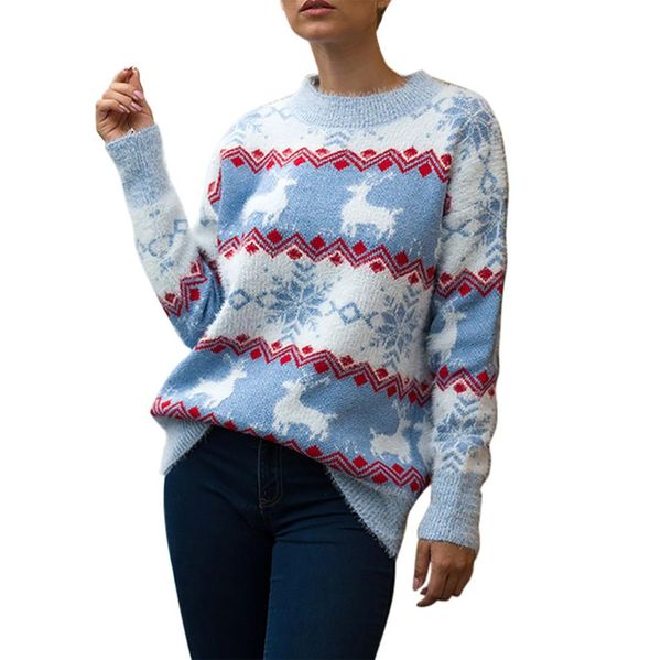 

women christmas cute sweater long sleeve o-neck printed knitting autumn sweater female fashion winter with new brand, White;black
