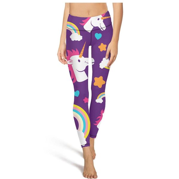 

unicorn rainbowfashion ladies retro yoga pants no feet casual soft suitable for workout rainbow pink hair tile sleep funnys kittens cat, Black