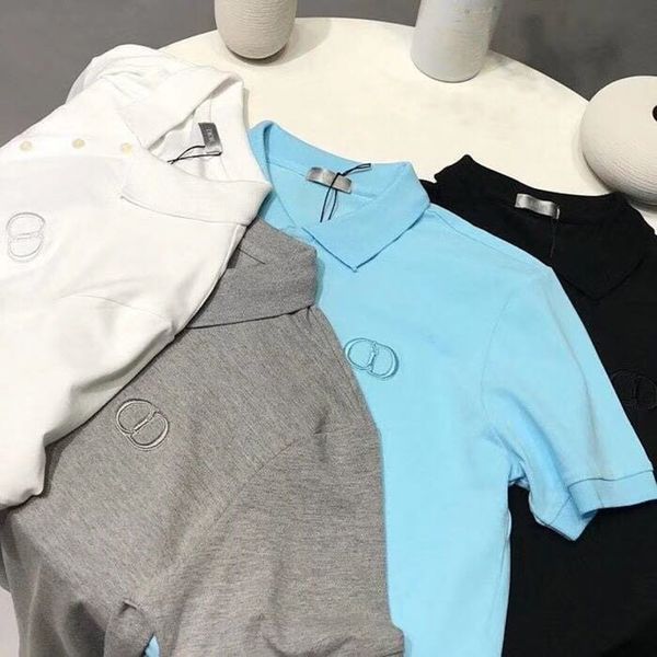 

20ss мужские поло письма нагрудные шея вышивка письмо одежда с коротким рукавом мужчины женщины высокое качество new, White;black