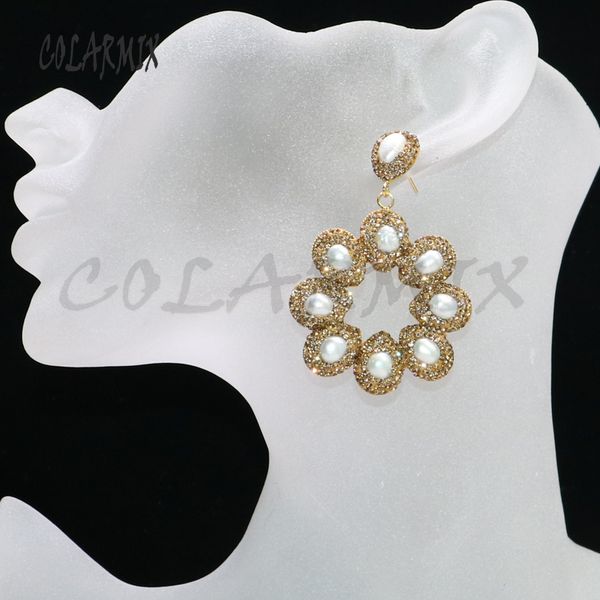 

fashion flower shape pearls flower earrings pave rhinestone earrings natural tiny pearls earrings gift for lady 6064, Silver
