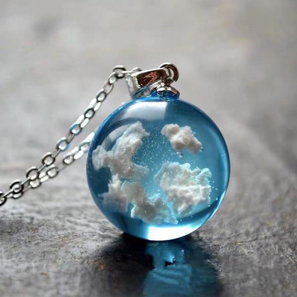

women fashion transparent cloud moon round shape pendant chain necklace gift moon transparent spherical resin pendant, Silver