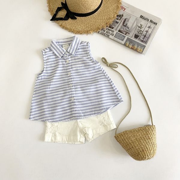 

virgil kids girl vest vest shirt girl light blue horizontal bar wide swing shirt (1-5 years old, White;black