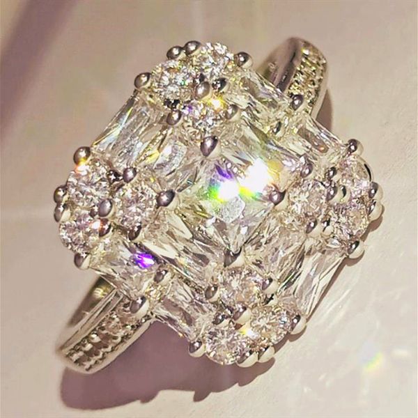 

elegant and charming lady engagement gift fashionable workmanship exquisite plating craft inlaid micro zircon square ring, Slivery;golden