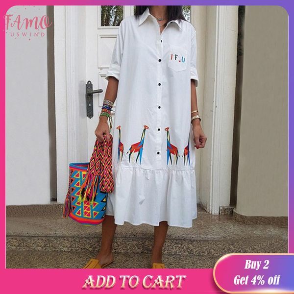 

2020 новый горячая распродажа женские летние стенд упал жираф печати середины икры кнопка свободные половина платье abbigliamento femminile, Black;gray