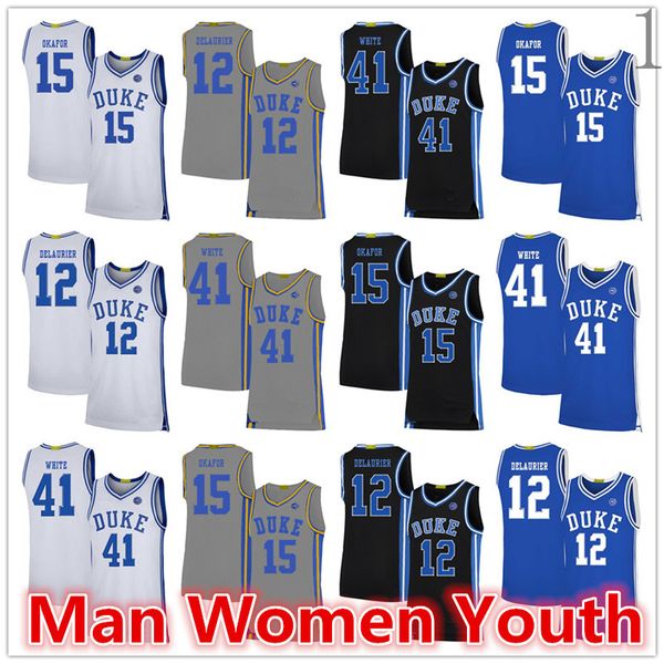 

custom made ncaa duke blue devils basketball jerseys jack white 41 jahlil okafor 15 javin delaurier 12 jersey any name number size s-5xl, Black