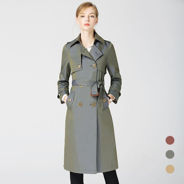 

trench coat women's long over-the-knee 2020 spring new style british style dignified atmosphere chameleon loose-fit trench coat, Tan;black