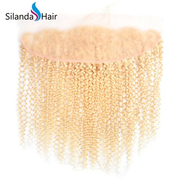 

silanda hair 100 percent real kinky curly blonde #613 remy human hair lace frontal closure 13x4 lace frontals ing, Black