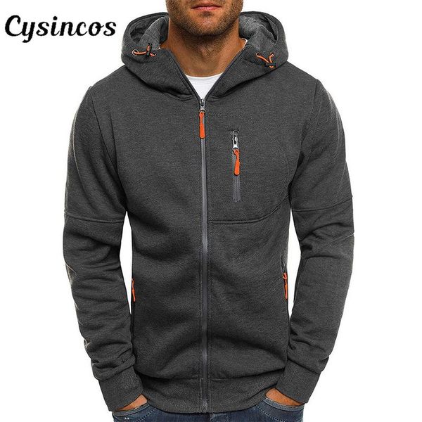 

cysincos 2019 new men's hoodies casual sports design zipper autumn winter jacket long-sleeved cardigan hooded men hoodie, Black