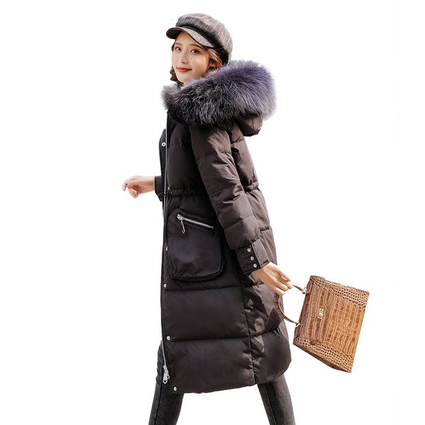

winter new women's fashion luxury super large fur collar down jacket women's long thick coat korean version, Black