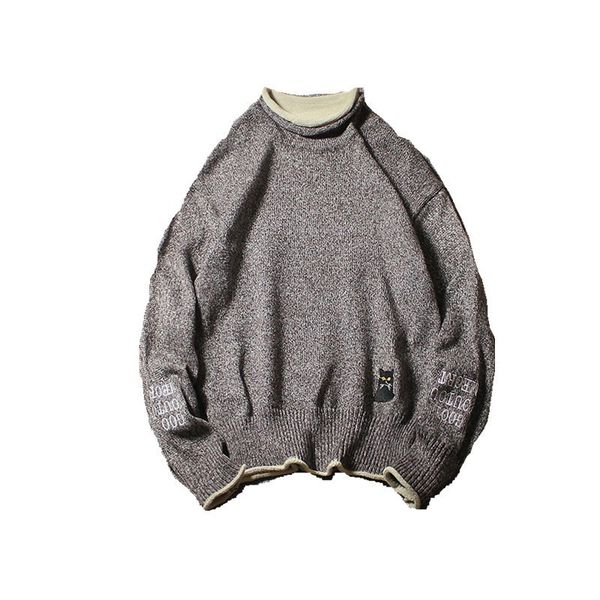 

2019 новый полу - высокий воротник мужской пуловер o-образным вырезом свитер модный теплый вышитые мужская одежда мужская водолазка свитера, White;black