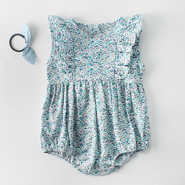 

cotton fashion summer rompers lotus sleeve baby girl floral romper snap button infant onesies 19032801, Blue
