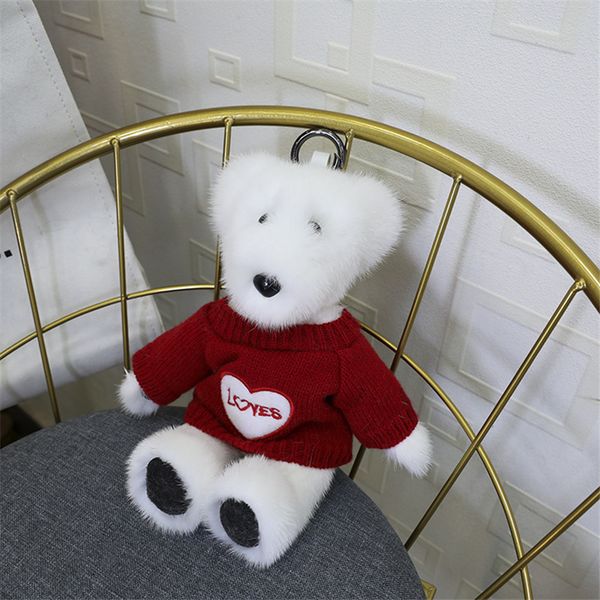 

new fashion child real keychain cute bear lady toy bag charm car keyring fur decoration pendant accessories, Silver