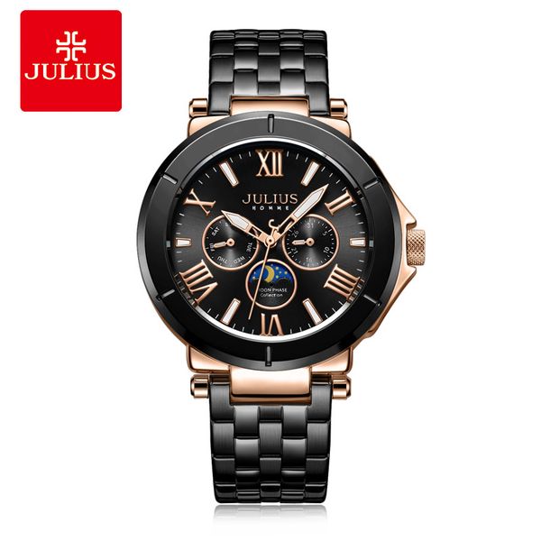 

new multi-functions julius men's watch homme fashion hours bracelet mov't stainless steel business boy's birthday gift box, Slivery;brown