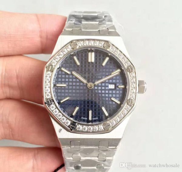 

newly women's watch 33mm quartz movement diamonds ring blue face stainless steel sapphire 15400 folding buckle womens watches ing, Slivery;brown