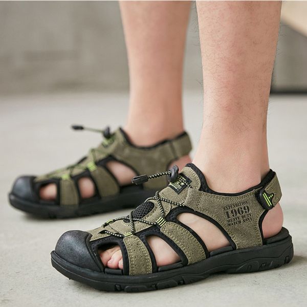 

new men sandals 2020 outdoor summer shoes men's beach sandals anti-slip breathable protect the toe casual, Black