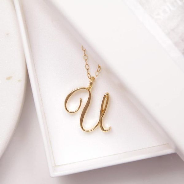 

1pcs english initial alphabet u chain necklace tiny word letter monogram charm metal engagement lucky woman mother men's family gifts j, Silver