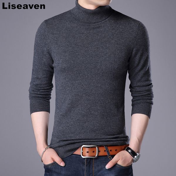 

liseaven fashion new men sweaters high neck pullover sweater casual solid color long sleeve sweater, White;black