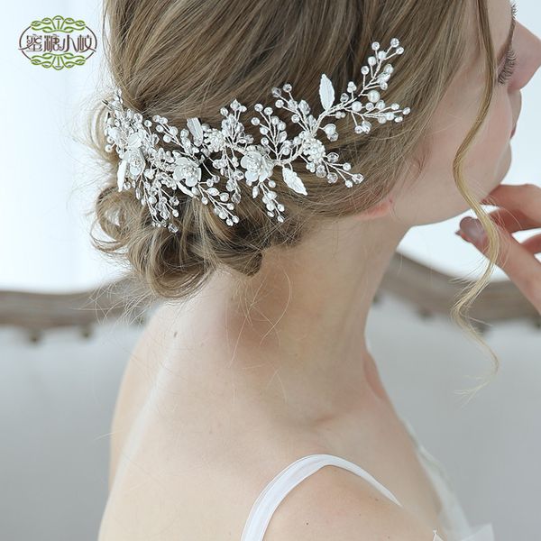 

wedding party beaded pearl gift woman lady diamond flower leaf hair jewelry for bride acting initiation graduation yy-83, Slivery;golden