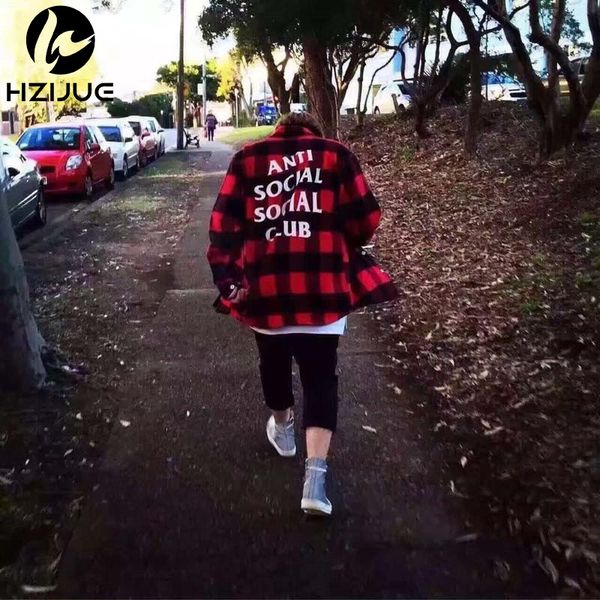 

hzijue 2017 falnnel shirt men letter supremo box logo hip hop plaids skateboards camisa autumn shirts, White;black