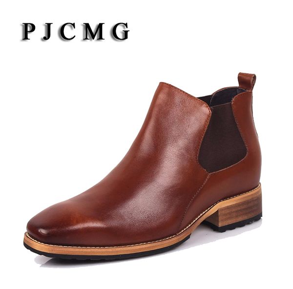 

pjcmg men's invisible 8cm elevator fashion pointed toe slip-on genuine leather business formal the trend of black leather shoes