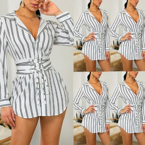

women casual spring long sleeve v-neck oversize loose chiffon shirt ladies striped long blouse, White