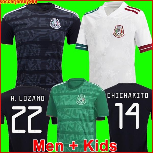 

mexico soccer jersey away white camisetas 20 21 chicharito lozano dos santos 2020 football shirt men + kids kit uniforms maillots 999, Black;yellow