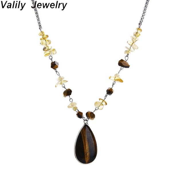 

edglifu oval tiger eye stone pendant necklace yellow gravel crystals choker necklace for women stainless steel jewelry, Silver