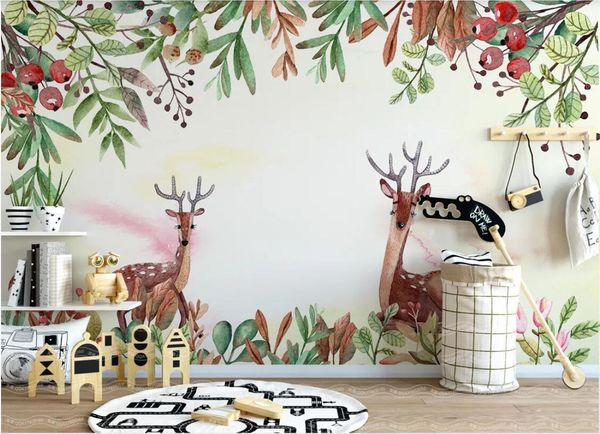 

3d room wallpaper custom p mural nordic minimalist flower elk idyllic background wall painting wallpaper for walls 3 d