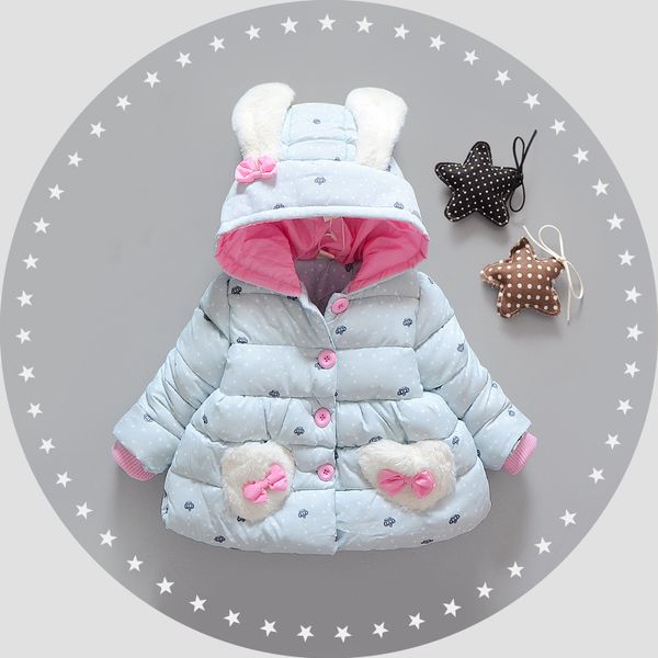 

new baby girl coat winter print flower hooded thickness autumn winter infant jacket baby coat 8bb010, Blue;gray