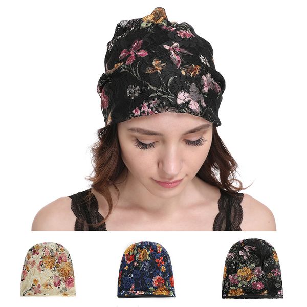 

women's baggy slouchy beanie cap girls floral chemo hat summer turban hair loss head scarf, Blue;gray