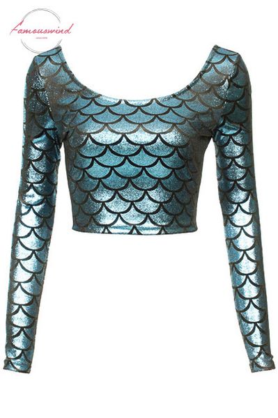 

knitting x 029 2015 new women t shirt scale long sleeve digital print women mermaid shirt, White