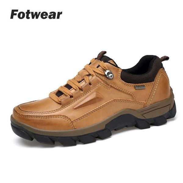 

fotwear men shoes leather shoes outdoor hiking climping walking protect foot soft rubber outsole release tough man style, Black