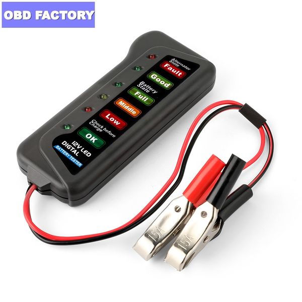 

12v digital car battery tester car-detector alternator motorcycle 6 led lights display automotive digital battery tester