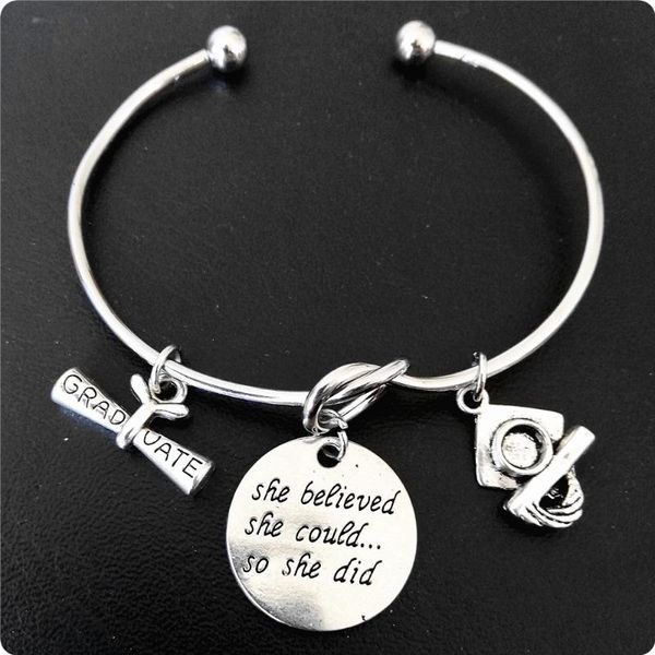 

she believed bachelor hat graduation season open bracelet graduation ceremony commemorative bracelet travel gift men and women, White