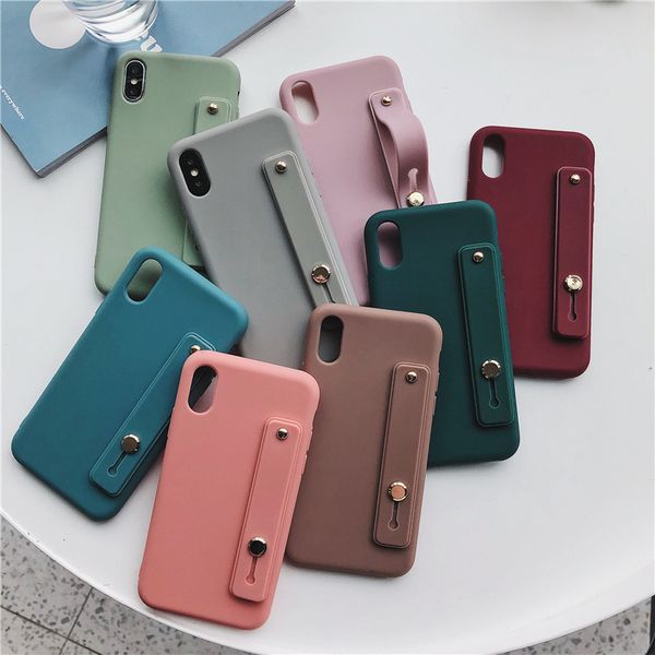 

liscn soft silicone phone holder case for iphone 7 8 6 6s plus case for iphone xr x xs max solid color wrist strap back cover