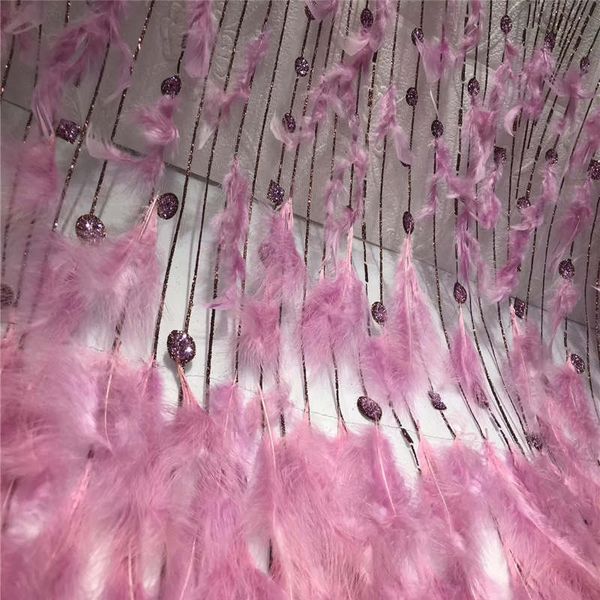 

party / evening dress / wedding lace fabric french mesh embroidery feather african sequin bottom lace fabric, dress, Black;white