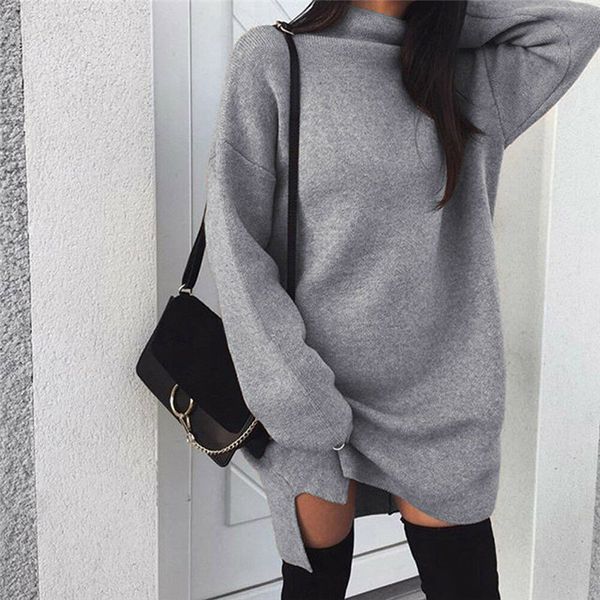 

fashion knitted pullover loose mini dress winter spring autumn women sweatshirt turtleneck long sleeve jumper dress, Black;gray