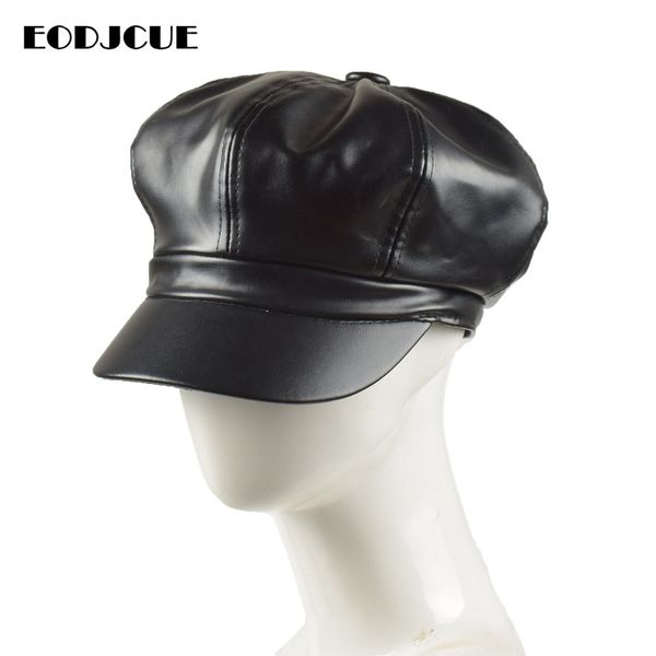 

pu leather beret hats for women winter flat cap female boina fashion autumn winter beret cap gorras painter hat, Blue;gray
