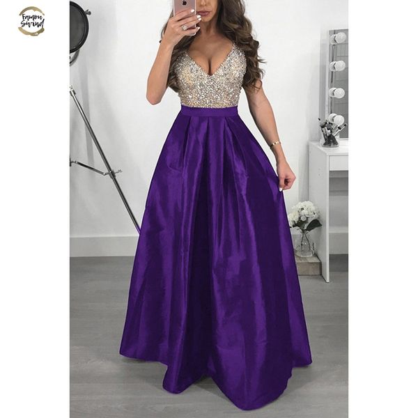 

elegant sequin formal evening party dress women a line long occasion dresses vestido de festa v neck sleveless lady prom gowns, Black;gray