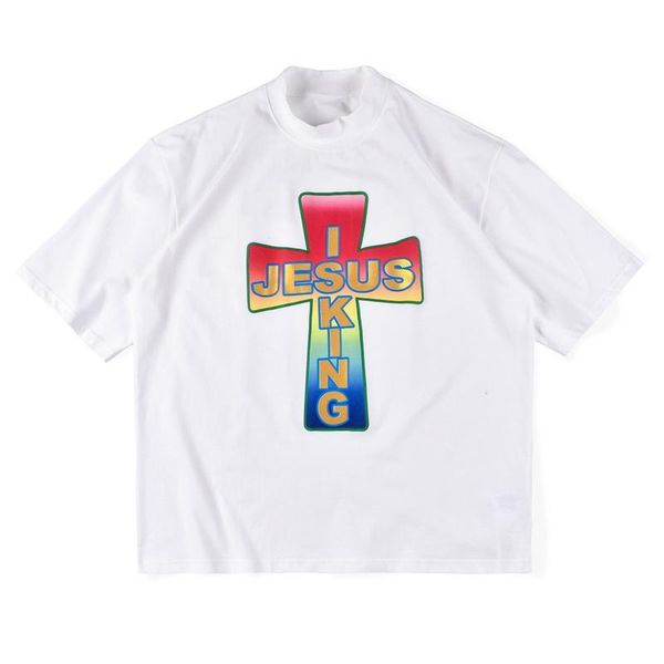 

2020 ins spring summer american jesus is king sunday service cross tee skateboard mens designer t shirt women street casual tshirt, White;black