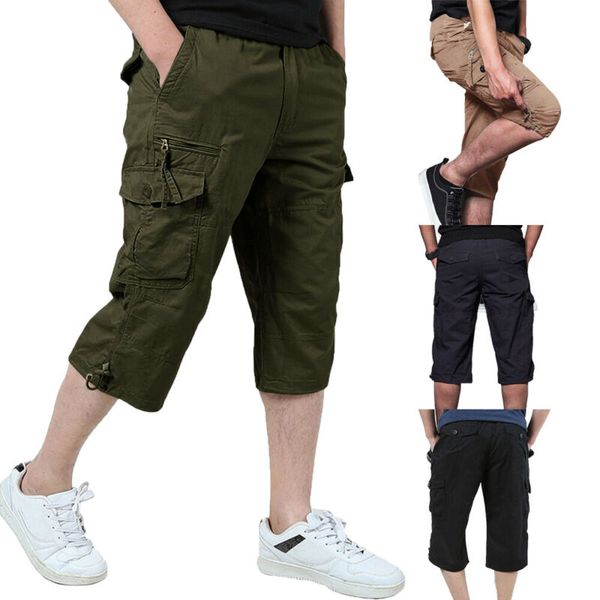 

2019 autumn casual mens pants workout cargo pants jogger fashion male large size loose trousers calf-length, Black
