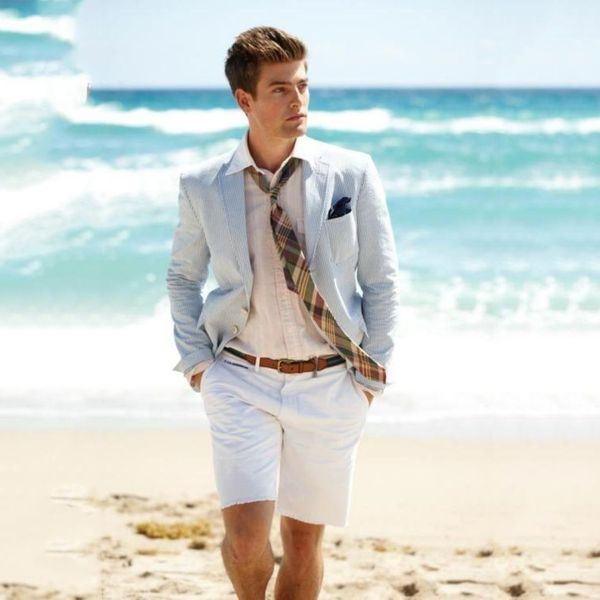 Летние мужские свадебные смокинги Slim Fit Beach Groom Wear Suits Лучший мужчина дизайнер куртка пиджак выпускного вечера (куртка + брюки)