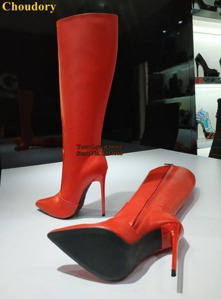 

choudory orange matte leather knee high boots stiletto heels pointed toe dress boots fall winter outdoor long high, Black