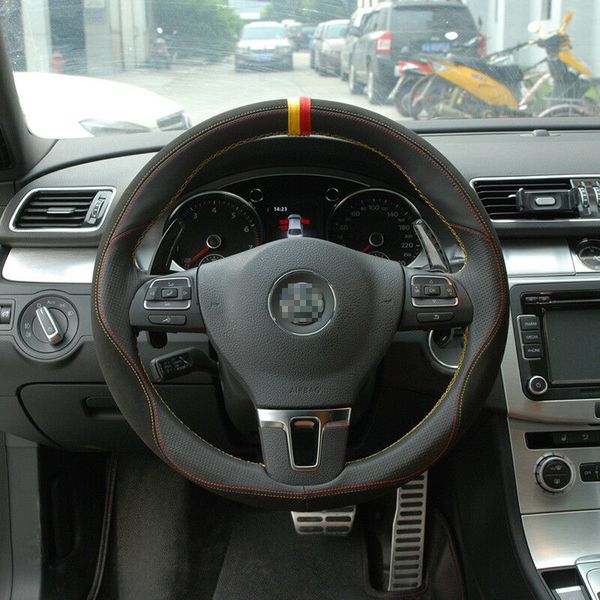 

brand new diy genuine leather hand-stitched car steering wheel cover for vw cc